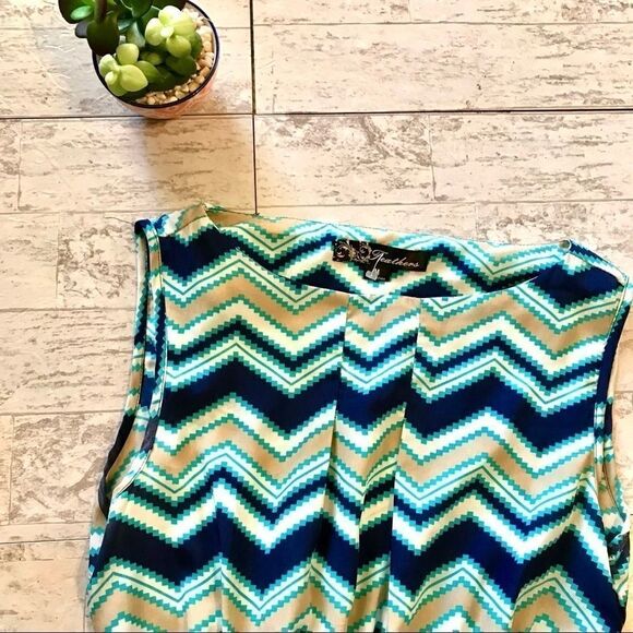 Feathers Dress size Medium Navy Khaki Turquoise - Picture 3 of 6